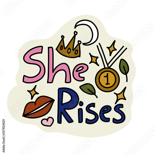 She rises feminist sticker design png 