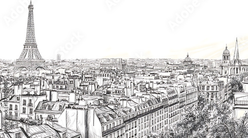 Fototapeta Naklejka Na Ścianę i Meble -  View of paris, france city in a hand drawn sketch style