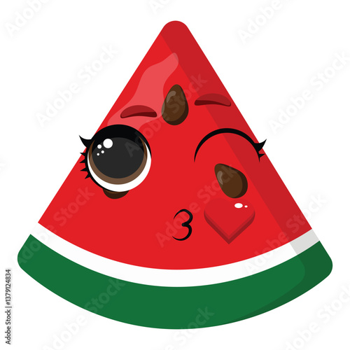 Cute slice of watermelon with wink and heart, perfect for summer themes, food art, children’s designs, and playful fruit-related projects
