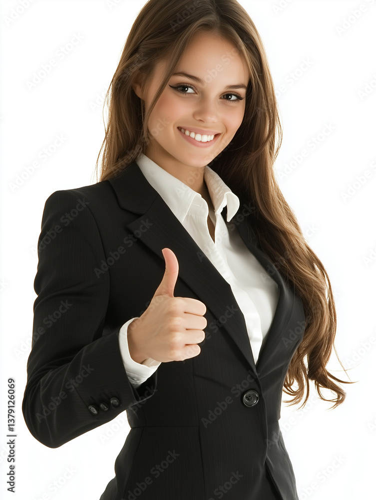 Smiling businesswoman gesturing thumbs up on white background Smiling businesswoman gesturing thumbs up on white background