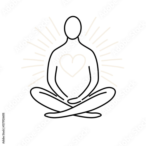 Self love line art illustration png icon yoga open heart 