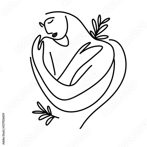 Self love line art illustration png icon 