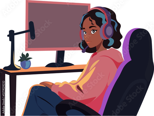 girl streamer, girl streaming in front of computer