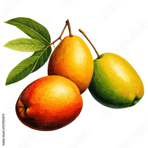 Mango with leaves png on white background 
