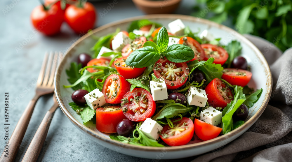 refreshing salad with tomatoes feta cheese and arugula refreshing salad with tomatoes feta cheese and arugula
