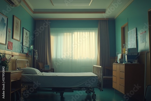 The hospital room  equipped with beds and comfortable medical facilities  stands empty and ready for recovery