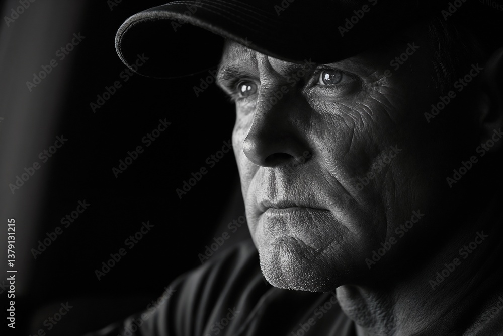 Fototapeta premium Thoughtful man contemplating life in black and white tones 