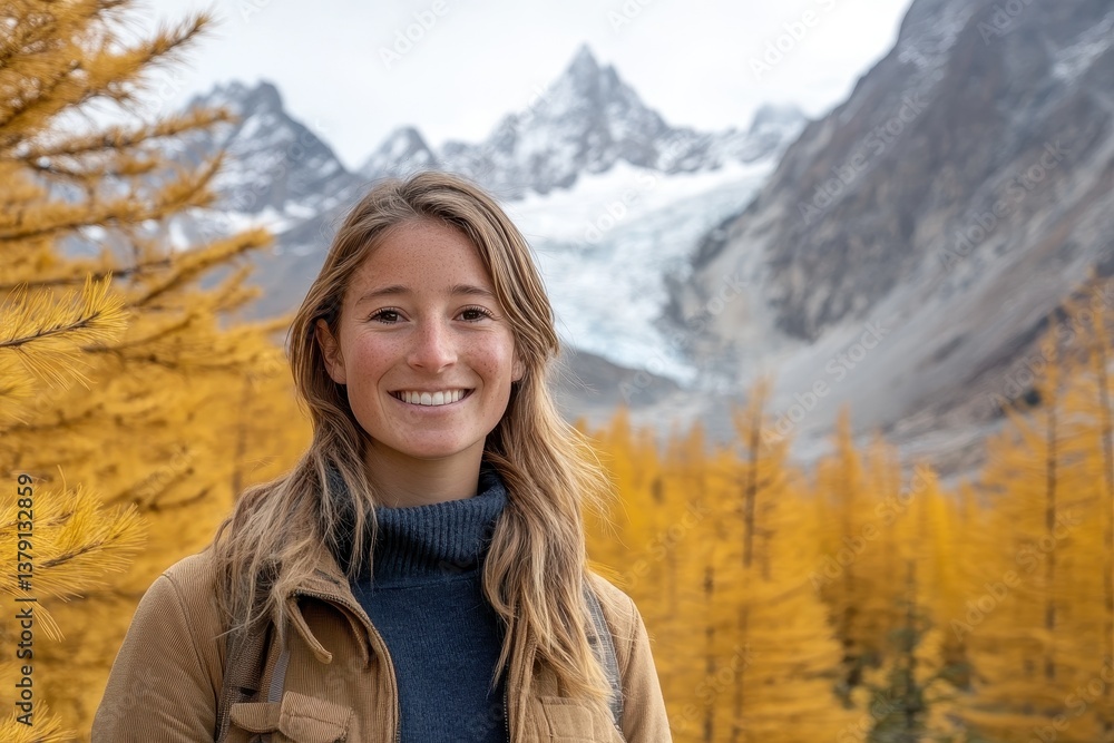 Autumn mountain landscape with yellow larch trees and snowcapped peaks Colorful in autumn forest and snow mountain at Yading nature reserve . Autumn mountain landscape with yellow larch trees and snowcapped peaks Colorful in autumn forest and snow mountain at Yading nature reserve .