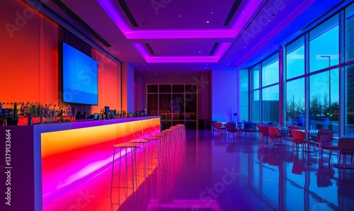 Neon light installation with vibrant colors at an event space