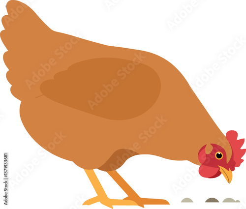A brown hen pecking at the ground in a flat, minimal vector illustration