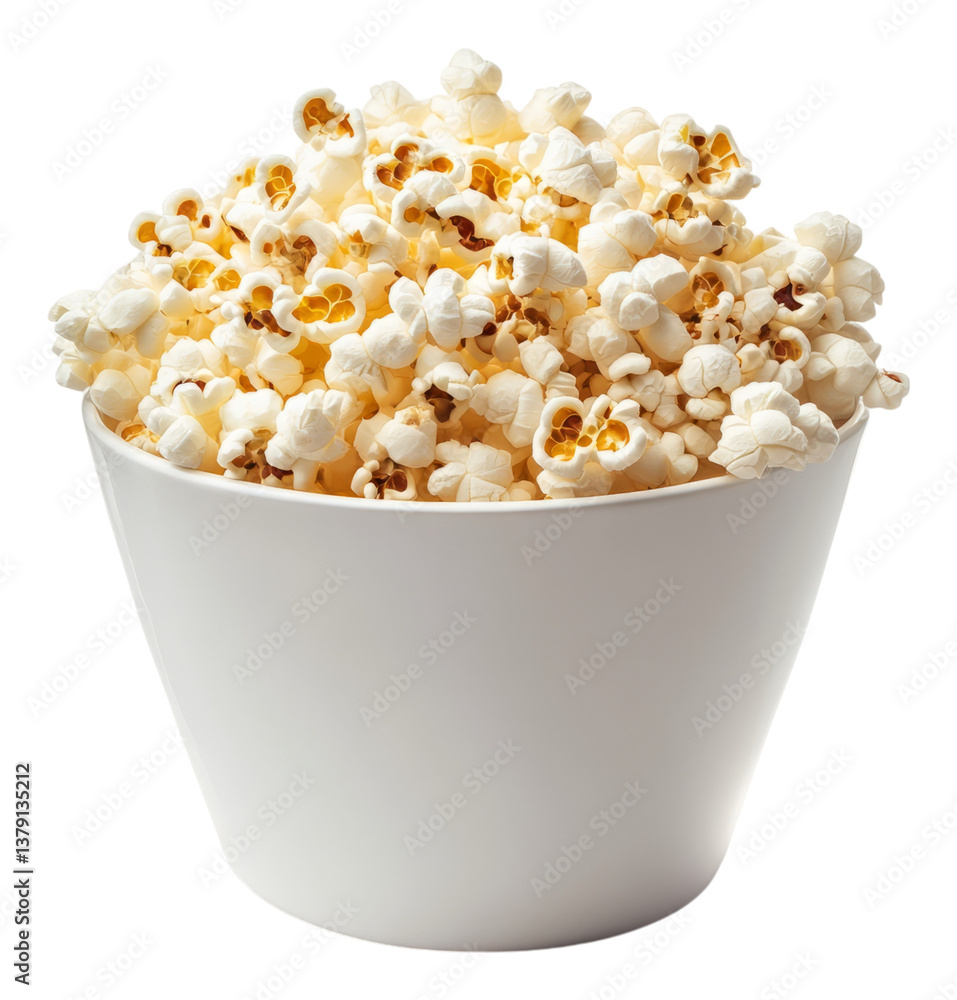 Freshly Popped Popcorn in White Container Ready for Snacking, Isolated on Transparent Background Freshly Popped Popcorn in White Container Ready for Snacking, Isolated on Transparent Background