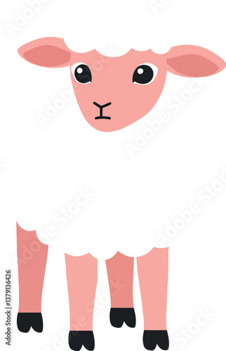 Adorable pink and white sheep standing cheerfully in a minimal design style vector illustration