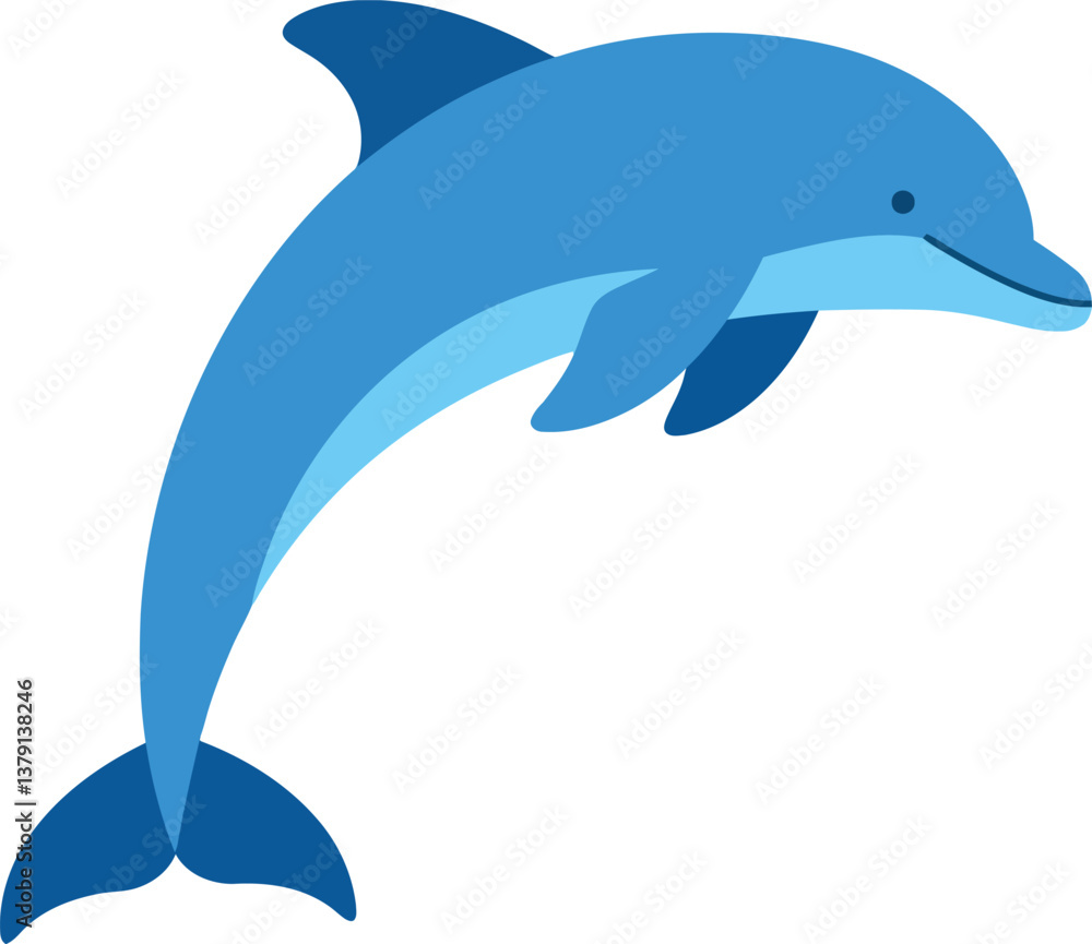 Obraz premium Dolphin swimming gracefully through the ocean in a vibrant flat vector illustration