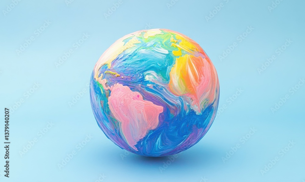 Colorful globe rotating on a plain background showcasing continents Colorful globe rotating on a plain background showcasing continents