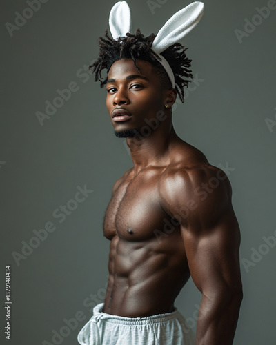 portrait of handsome man  in rabbit ears 