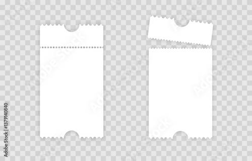 Vector set of blank tickets png. Cinema or theater tickets on isolated transparent background. Blank lottery ticket png.