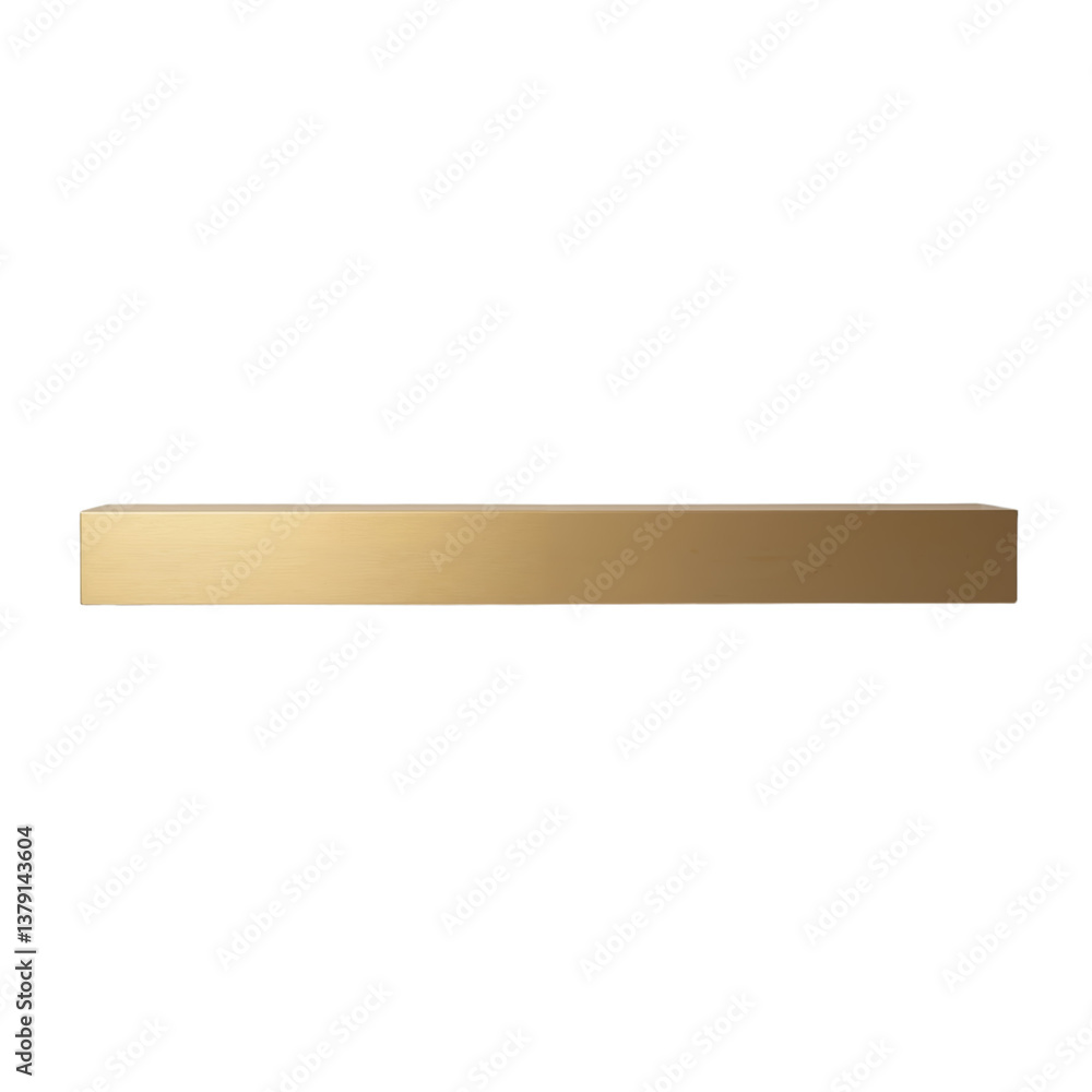 Gold rectangular wooden shelf displayed against white background, smooth finish, suitable for modern decor Gold rectangular wooden shelf displayed against white background, smooth finish, suitable for modern decor