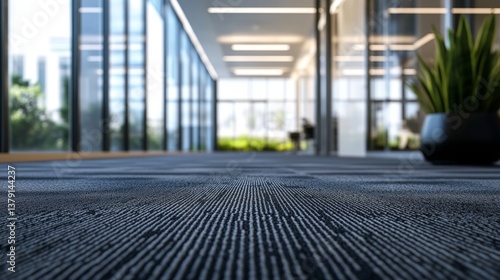 A carpeted office floor captured in selective focus, complementing a modern interior design