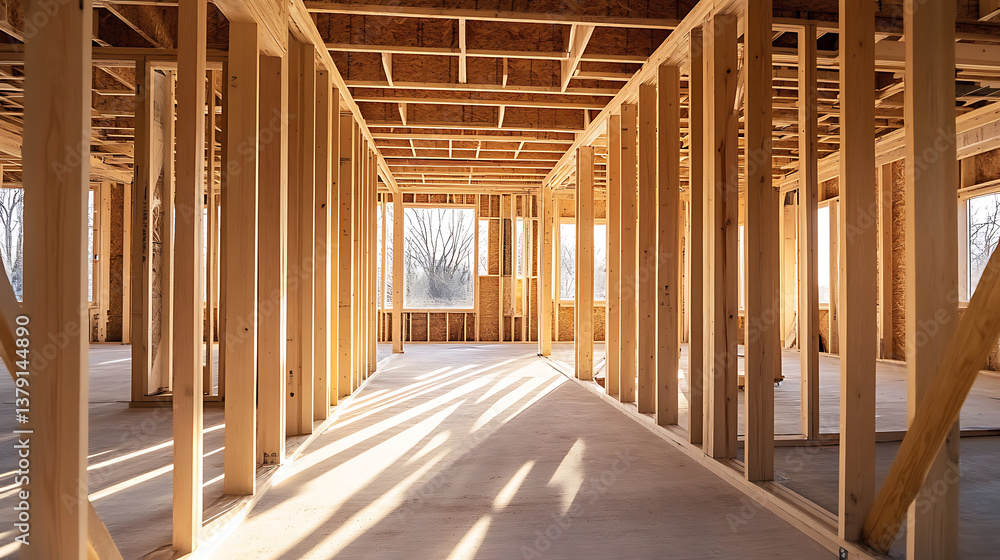 House in its construction in a new home frame House in its construction in a new home frame