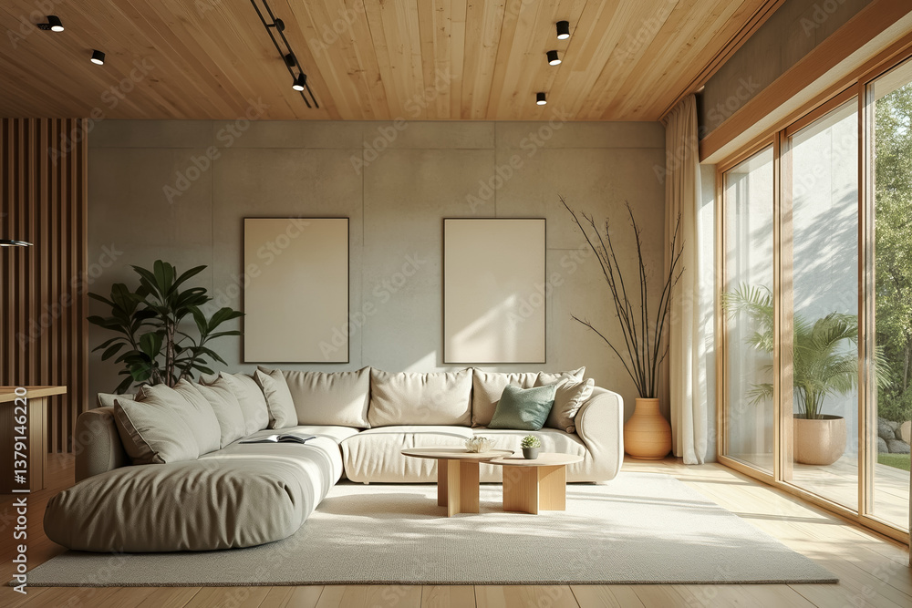 plush beige sectional sofa in a serene minimalist living room plush beige sectional sofa in a serene minimalist living room