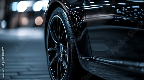 Closeup on tyre of a generic and unbranded black car