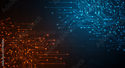 Digital Divide: Orange vs. Blue Circuit Board Tech | Innovation, Technology, & Network Security Design