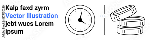 Analog clock next to stacked coins symbolizing time value and financial planning. Ideal for time management, budgeting, productivity, business growth, savings, investments, simple landing page