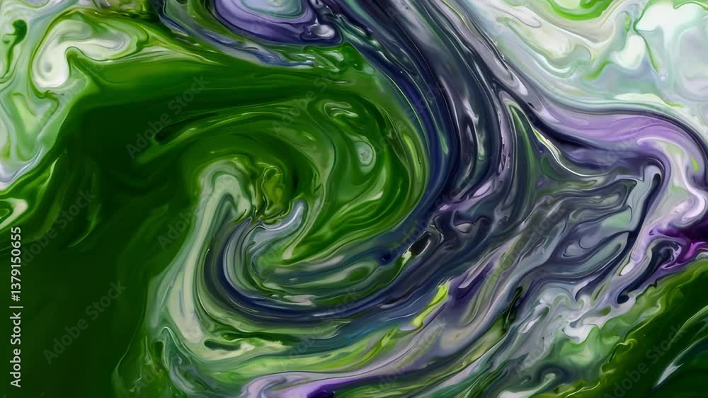 A closeup view showcases colorful swirls blending vibrant green and purple hues in a captivating abstract design A closeup view showcases colorful swirls blending vibrant green and purple hues in a captivating abstract design
