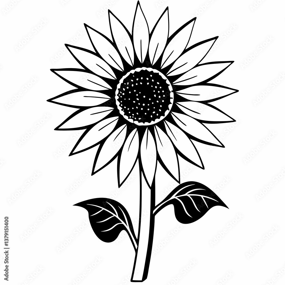 vector illustration of a black and white icon of a sunflower Icon in white background vector illustration of a black and white icon of a sunflower Icon in white background