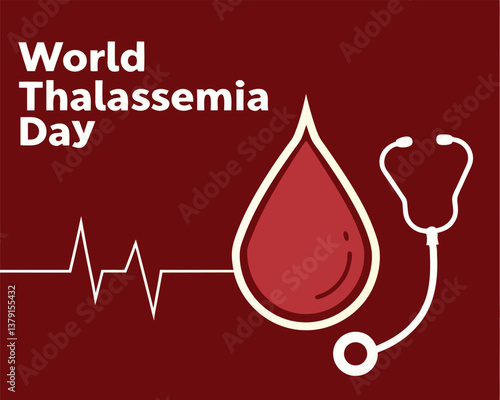 World Thalassemia Day: stethoscope forming a blood drop with heartbeat line.