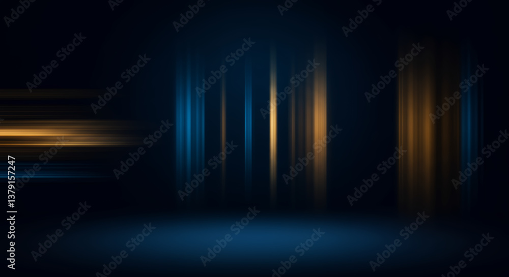 Fototapeta premium Abstract Light Trails: Dynamic Blue & Gold Lines on Dark Backdrop ? Modern Design, Futuristic Glow, Artistic, Elegant
