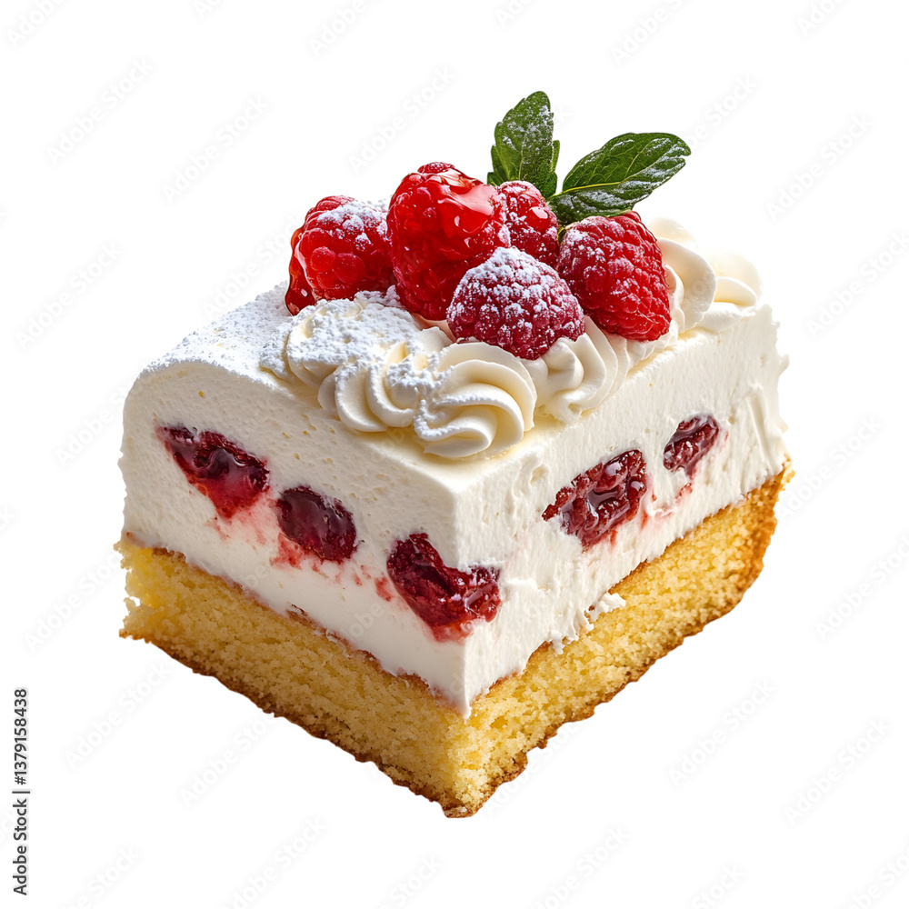 Tres Leches Cake with Berries and Whipped Cream Isolated on Transparent Background Tres Leches Cake with Berries and Whipped Cream Isolated on Transparent Background