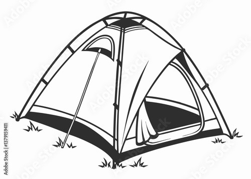 Simple dome tent black and white vector illustration for camping and outdoor adventure themes

