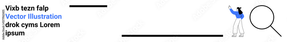 Person pointing at large magnifying glass beside text. Ideal for analysis, focus, research, investigation, problem solving, detail, simple landing page Person pointing at large magnifying glass beside text. Ideal for analysis, focus, research, investigation, problem solving, detail, simple landing page
