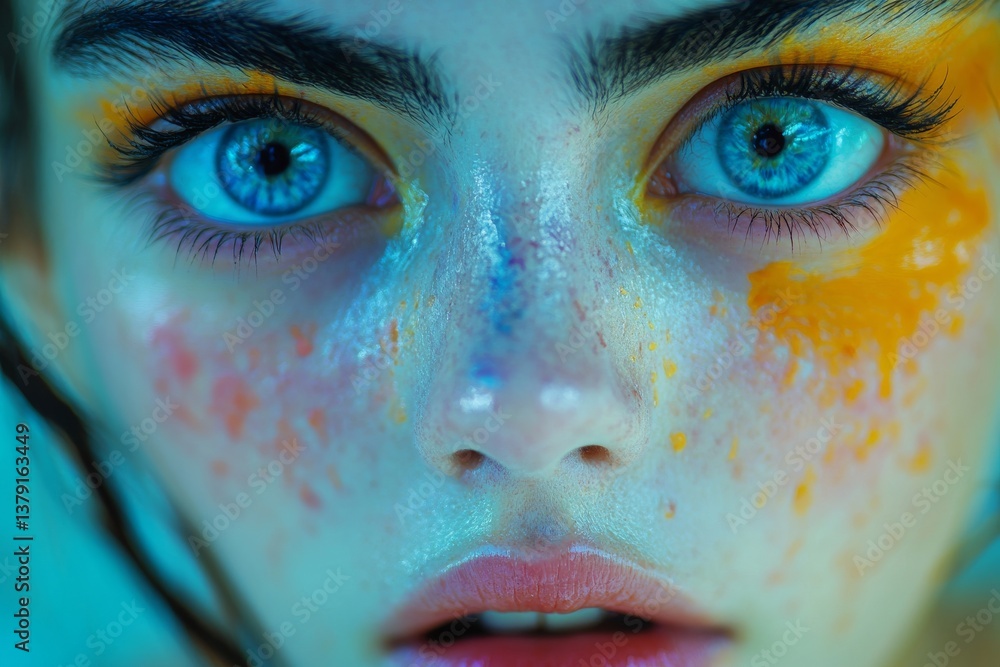 Extreme surprise portrait of woman with jaw dropped and dilated pupils