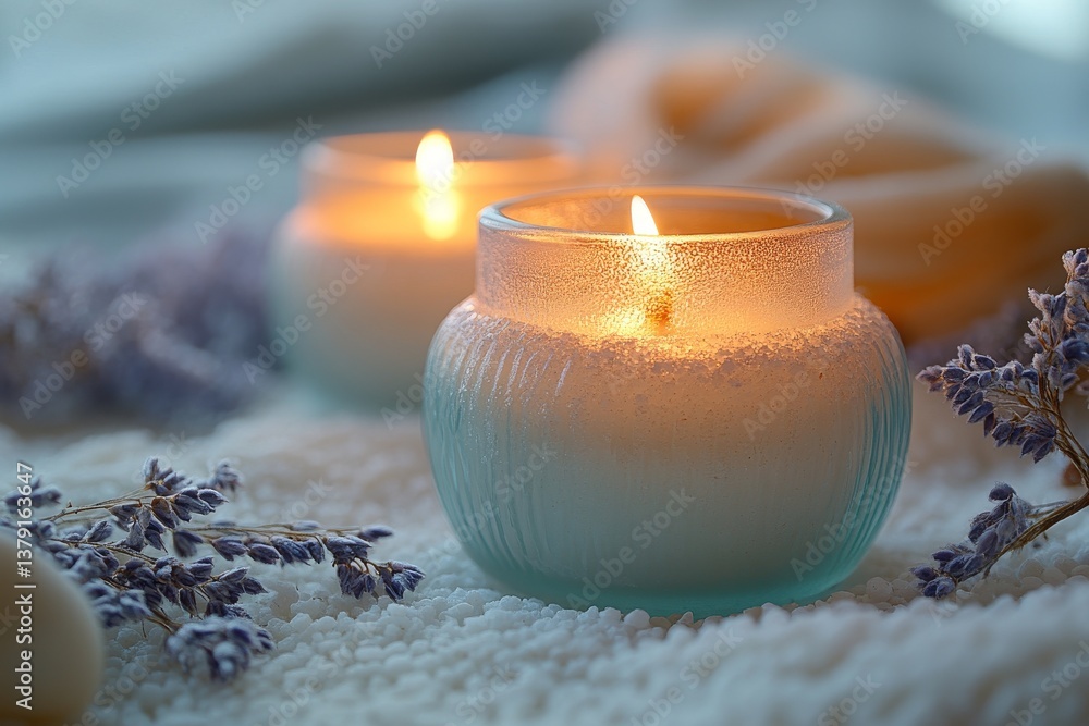 Frosted glass candle holders with sea salt