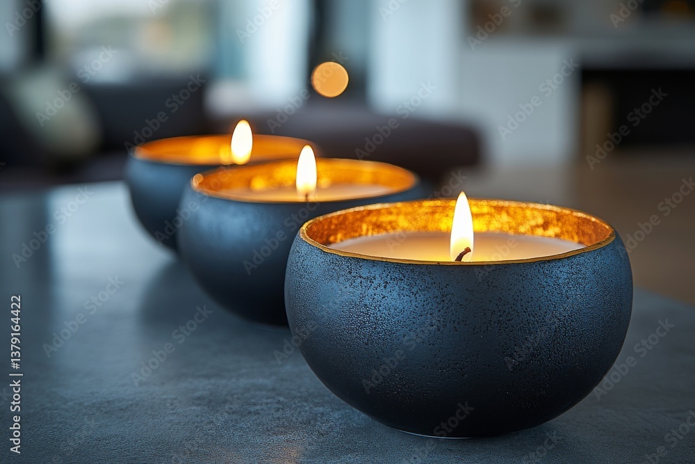 Black matte candles with gold accents on concrete surface