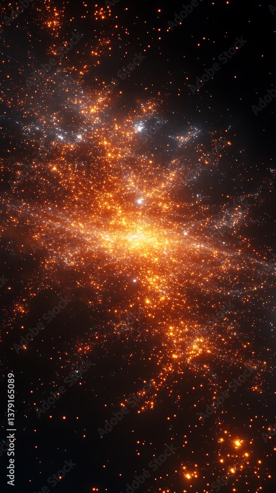 Naklejka premium Brilliant golden rays and particles illuminating the dark universe picture