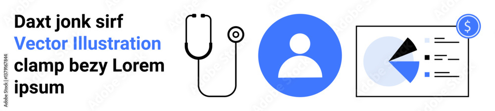 Stethoscope, user icon, and chart with financial elements convey themes of healthcare, diagnostics, user profile, data analytics, medical finance, patient care collaboration. Ideal for simple Stethoscope, user icon, and chart with financial elements convey themes of healthcare, diagnostics, user profile, data analytics, medical finance, patient care collaboration. Ideal for simple