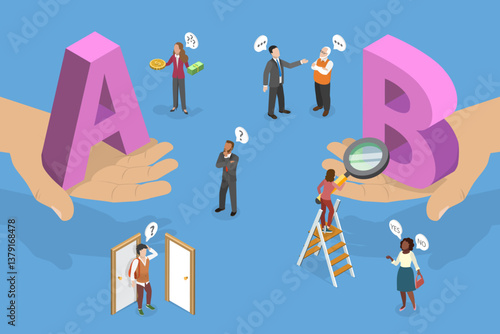3D Isometric Flat Vector Illustration of Making Important Choice, Future Direction Concern