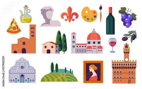 florence travel vector icons set