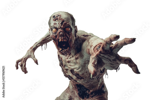 Undead Nightmare: A ghastly zombie, exuding a chilling aura of decay, reaches out with skeletal hands in a photorealistic depiction of a terrifying monster. 