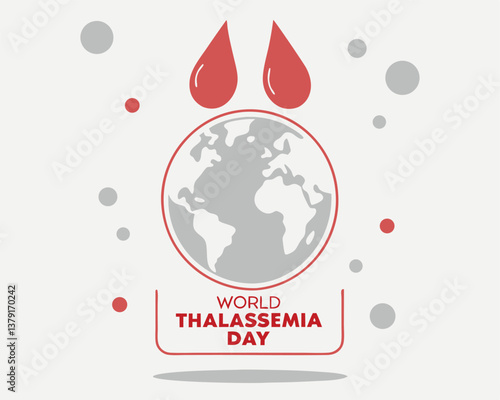 World Thalassemia Day: global awareness with blood drops over the world map.