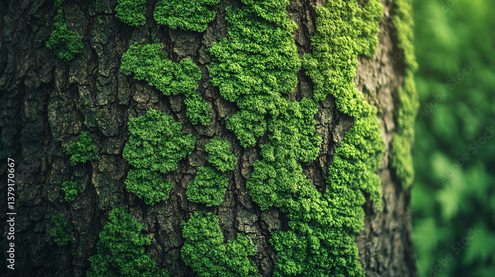 Lush green moss covers rugged tree bark, symbolizing resilience, renewal, and deep connection to nature. The vibrant texture evokes tranquility and the beauty of organic growth. Lush green moss covers rugged tree bark, symbolizing resilience, renewal, and deep connection to nature. The vibrant texture evokes tranquility and the beauty of organic growth.