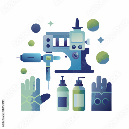 Tools for tattoo artist image. Flat style. Vector illustration.