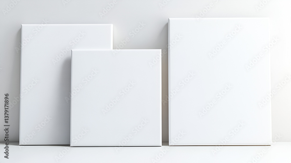 Three Blank White Canvases Ready for Art Minimalist Modern Design Three Blank White Canvases Ready for Art Minimalist Modern Design