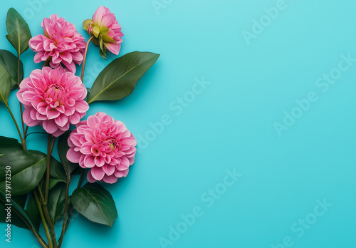 Wallpaper Mural  Flowers on Turquoise Background with Copy Space Torontodigital.ca