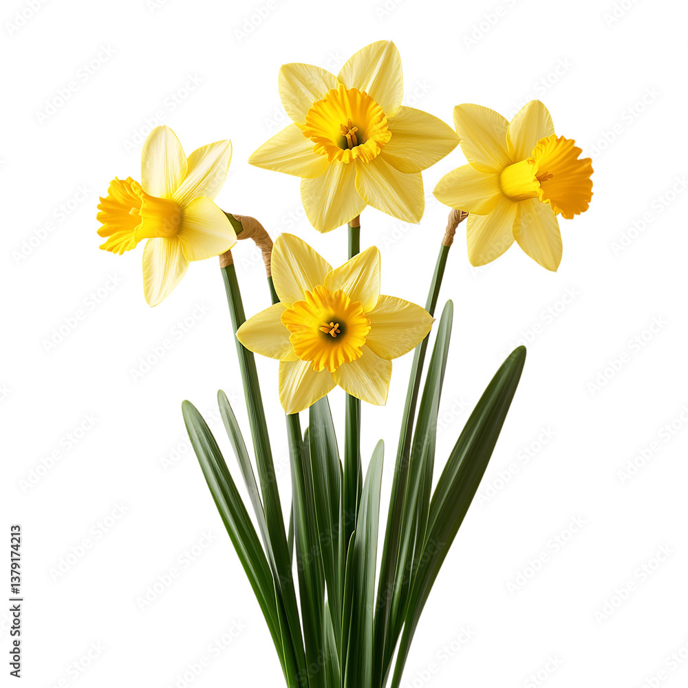 A Bunch of Yellow Daffodils with Tall Stems Isolated on Transparent Background A Bunch of Yellow Daffodils with Tall Stems Isolated on Transparent Background