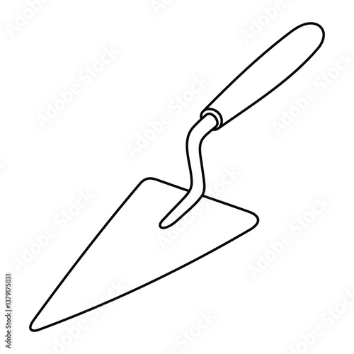 Masonry trowel vector illustration. Hand-drawn bricklayer or plastering tool in doodle style. Black line art isolated on white background.