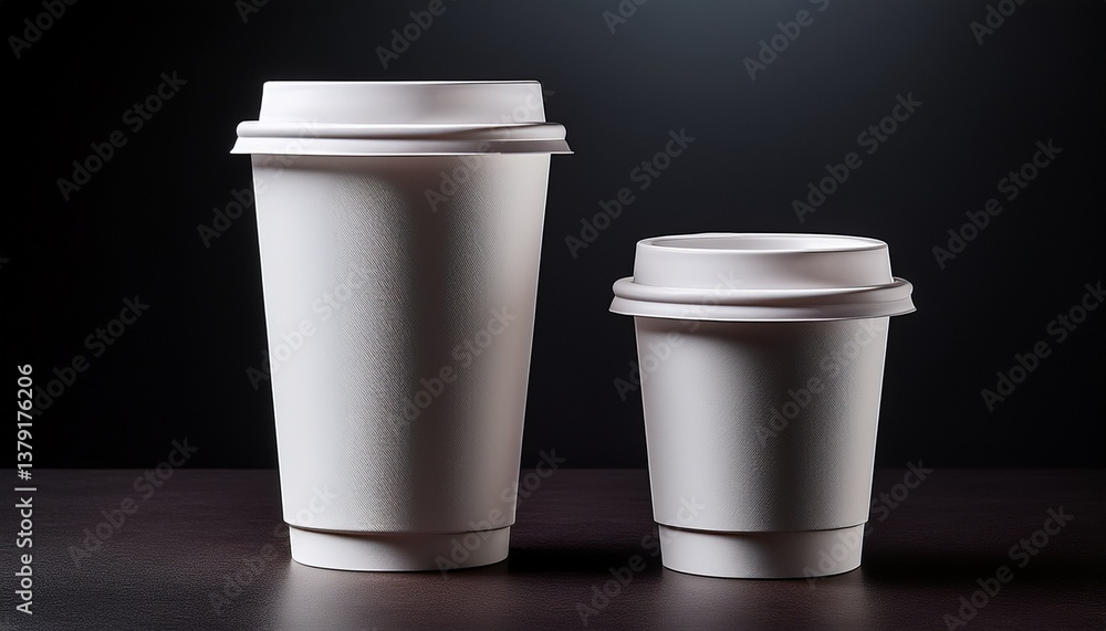 product display mockup two blank white disposable coffee cups on dark background mockup for branding product display mockup two blank white disposable coffee cups on dark background mockup for branding